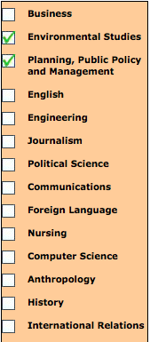 List of Majors, Environmental Studies and Planning, Public Policy and Management List of college majors.